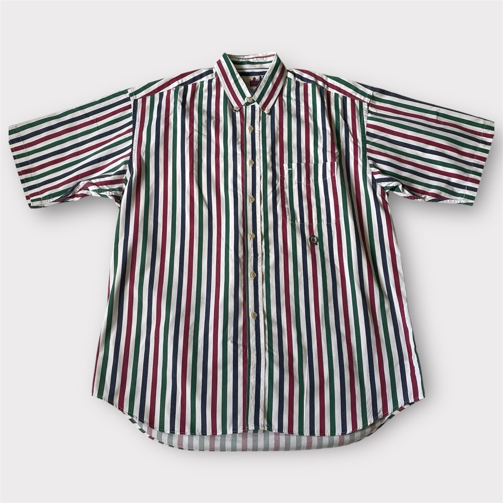 Vintage Striped Button Down Shirt Men's Large Retro 90s Colourblock Good Guys